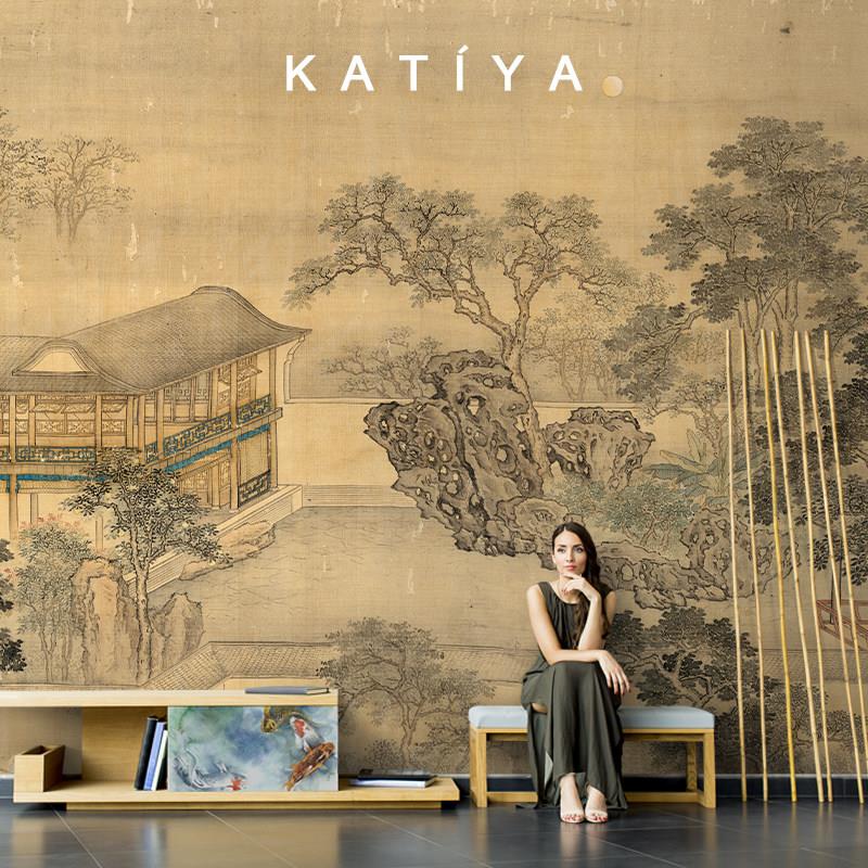 Katiya新中式风格腰线 线宋氏美学墙布电视背景墙卧室茶室定制壁