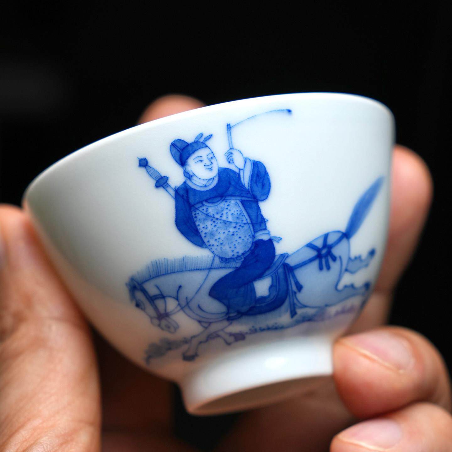 溪山雅颂丨青花瓷茶器品茗杯主人杯功夫茶具手绘杯景德镇茶具茶杯