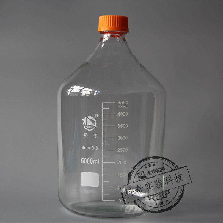 【蜀牛】蜀玻5000ml黄盖试剂瓶 高硼硅玻璃瓶 螺口兰盖瓶 5L 正品