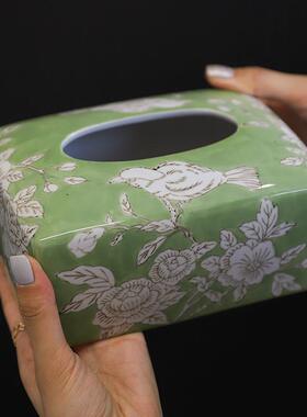 FYP新中式瓷巾盒纸新品陶彩色高颜值青花瓷抽纸客厅摆件餐桌装盒