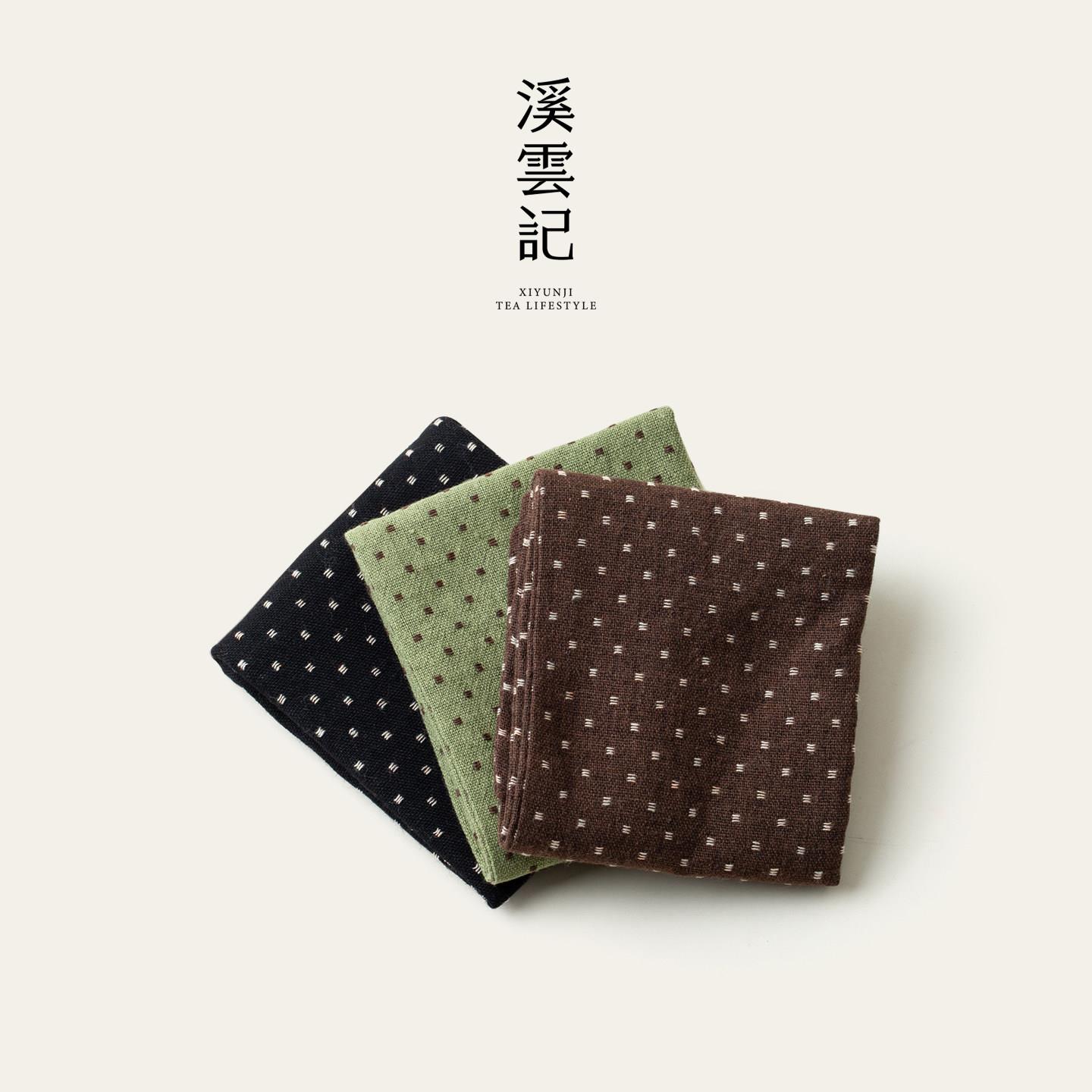 溪云记小波点棉麻茶巾家用时尚养壶巾洁方吸水茶巾茶席两用简约款图片
