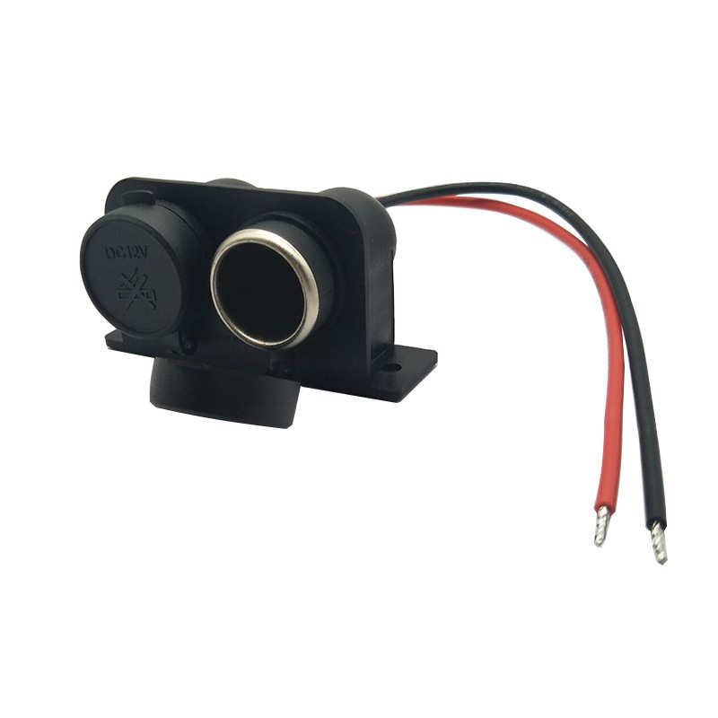 摩托车双孔点烟器 双孔电源母座 双孔车充母座 12V 黑色 带线 MP