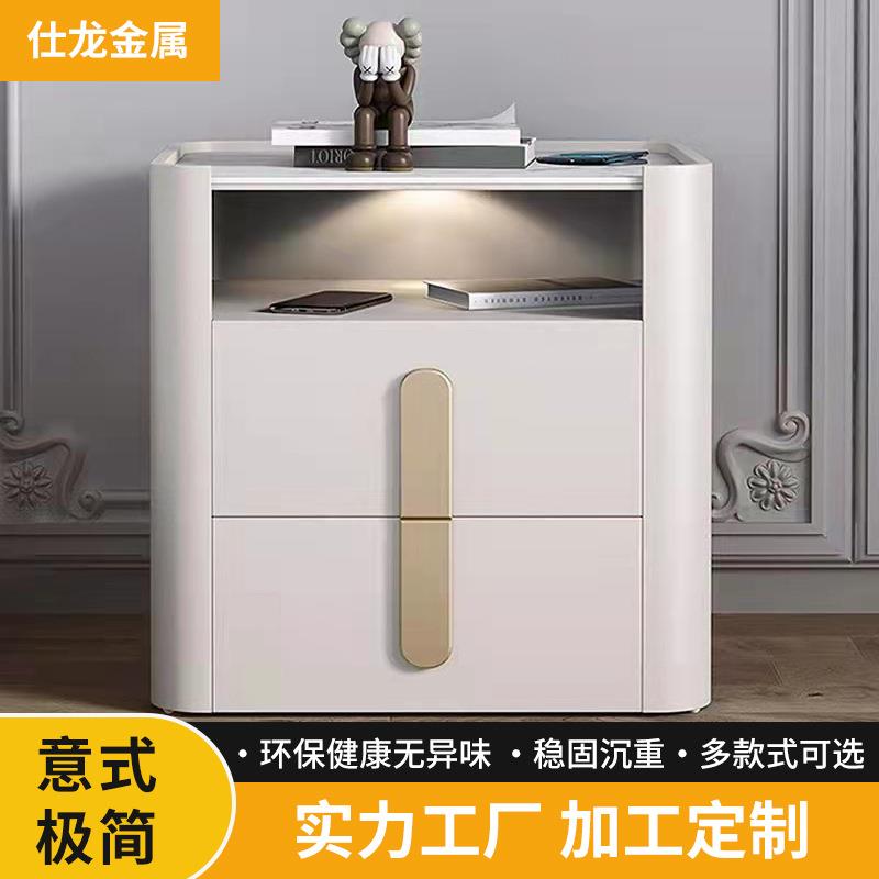 智能床头柜感应灯轻奢极简卧室创意设计感大容量岩板烤漆储物边几