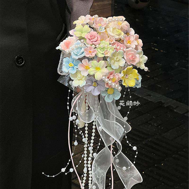 高级浪漫婚礼手捧花成品仿真花景德镇陶瓷花新婚礼物送朋友订婚