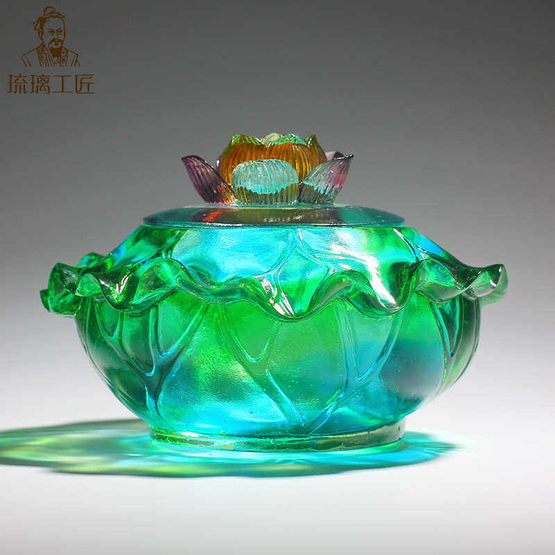 琉璃工艺品荷花聚宝盆招财水晶玄关钥匙收纳摆件现代创意大气艺术