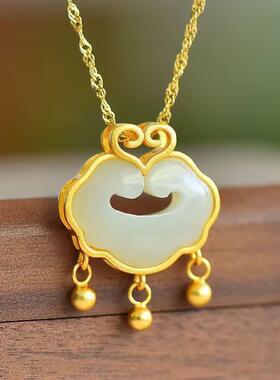 2026国风祥云锁项链新中式吊坠吉祥如意锁轻奢小锁宝宝平安锁项链