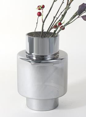 简约摆现代银F1245白色形透明花磨砂玻璃不规则圆水培瓶插干花花