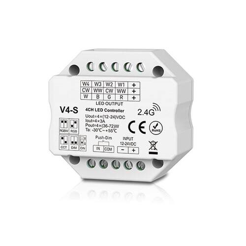 V4-W 12-24V10动态模式含渐变多变RGBW信号自动转发4通道RF控制器
