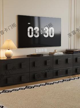 意式古黑色RUT复白蜡木实木卡柜抽屉式床头全柜靠墙多功门能电视