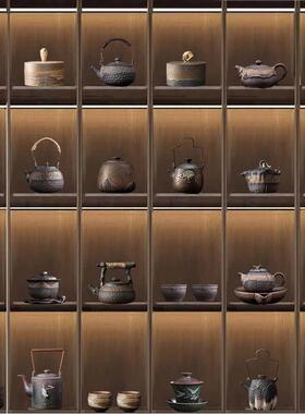 中式茶室茶柜博古架装饰家居禅意覆古怀旧茶壶茶叶罐茶杯盖碗摆件