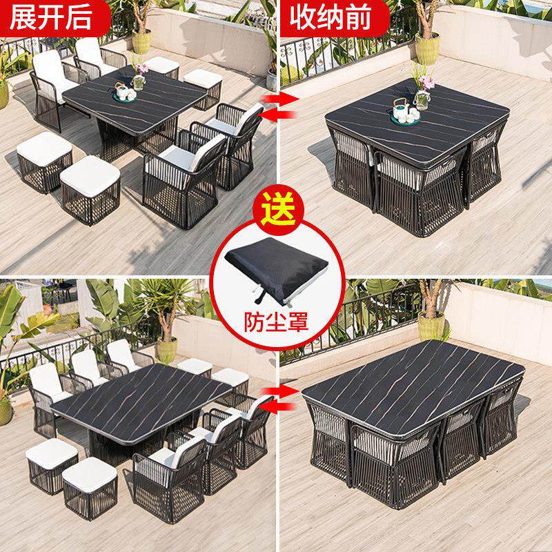 户外铝合金藤椅桌椅套装室外庭院花园露天阳台茶桌椅组合桌子椅子