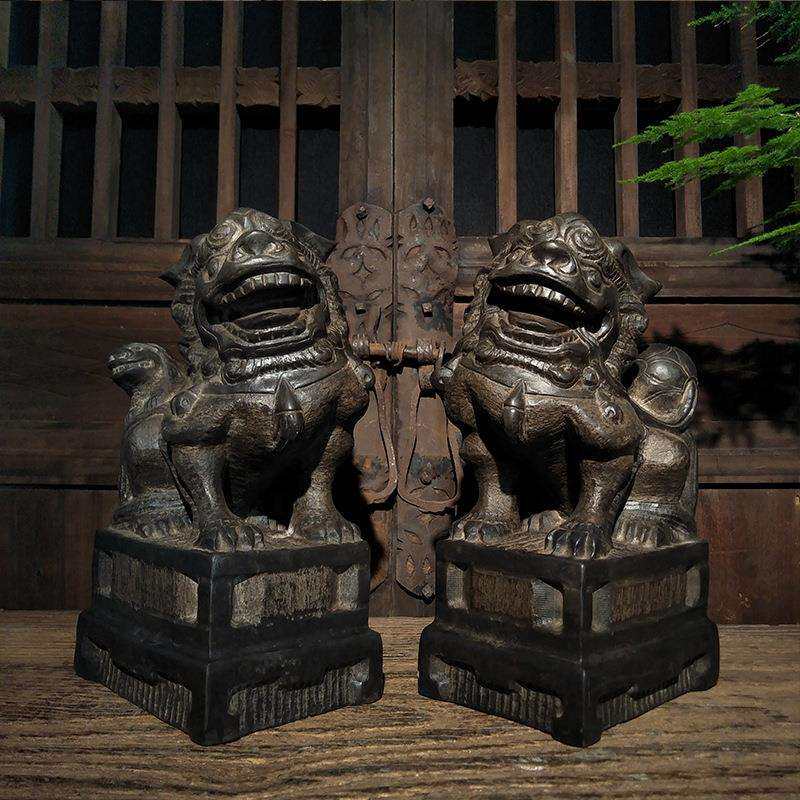 石艺轩仿古石雕山西青石雌雄石狮子中式复古陈设门前摆件古法装饰