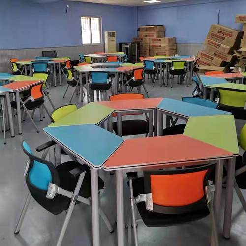 学钢抗架形六角三角生倍特实验bo-11桌彩色拼接梯形异绘画美术室