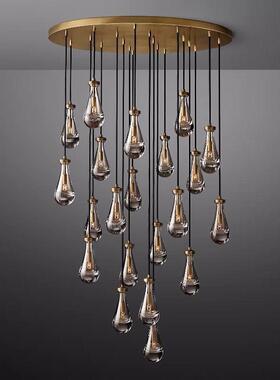 RH全铜水滴吊灯主卧床头吊灯简约轻奢客厅大吊灯复式楼旋转loft灯