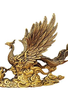 黄铜凤凰摆件四灵之朱雀呈祥客厅装饰工艺品结婚礼品卧室摆设