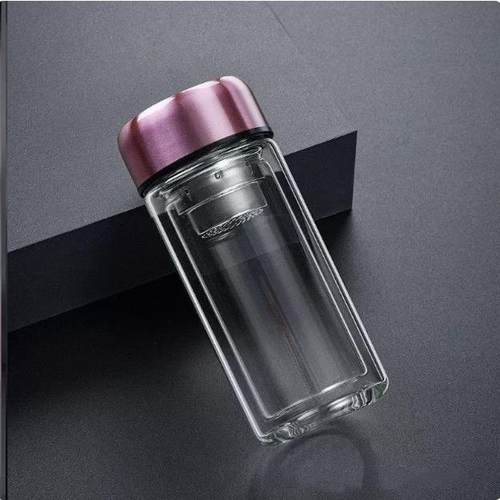 ml耐摔高温硼硅双层玻璃保护套男士茶杯