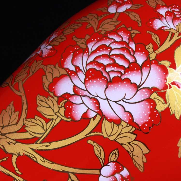 新款中国红描金牡丹大号鱼尾瓶大花瓶喜上眉梢陶瓷装饰客厅工艺品