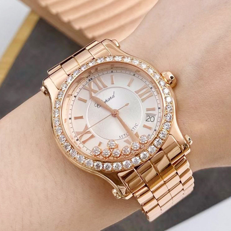 98新全套萧邦HAPPYSPORT快乐钻18K玫瑰金274808-5004自动机械女表