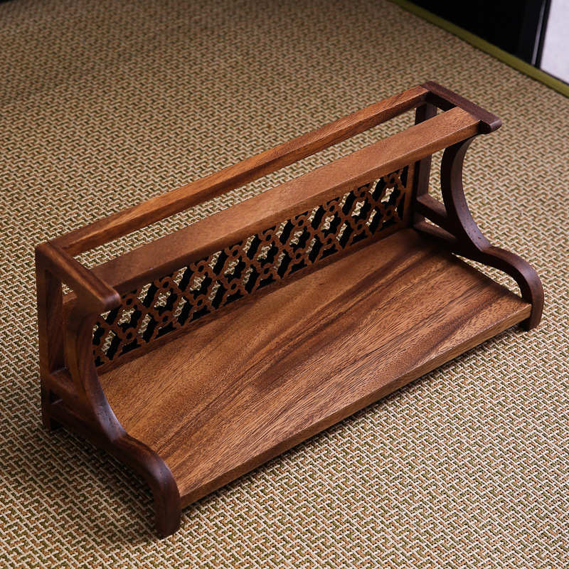 新款胡桃木双用杯架茶杯茶壶收纳博古架新中式泡茶架子茶台置物架