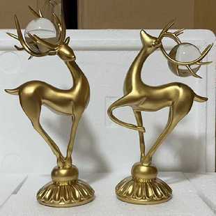 树脂客厅水晶球工艺品摆件酒柜家居情侣办公桌摆设北欧麋鹿装 饰品