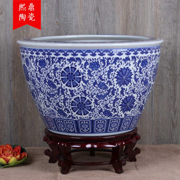 陶瓷缠大号鱼缸花盆枝阳台缸莲荷花景德镇装饰品批发青花瓷 陶瓷