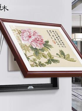 中式电表箱装饰画免打孔实木配电箱电源开关遮挡挂画饭厅花鸟国画