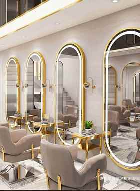 简约理发店镜台发廊专用网红镜子带灯潮挂墙单面美发店镜子