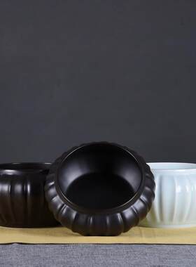 陶瓷鱼缸 乌龟缸青色笔洗手工茶洗书房玄关软装摆件水培栽花花盆