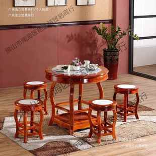 实木仿凉茶甜WRS品面馆小吃店古云吞厅圆桌椅全套圆店餐桌复古圆