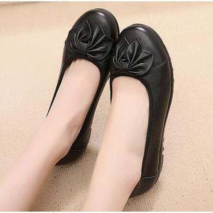 女豆鞋 高档春妈妈鞋 真皮中老年人单鞋 舒适平底女防滑秋季 软底豆鞋