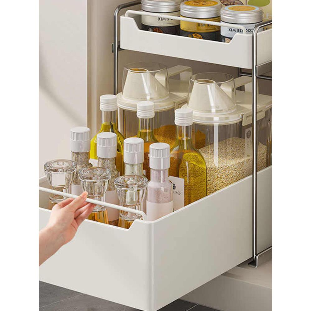 橱柜拉篮抽拉式调料厨房置物架不锈钢收纳架水槽分层免安装锅具下