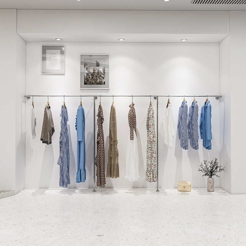 服装店展示架上墙不锈钢拉丝女装店侧挂陈列架服装架货架挂衣架子