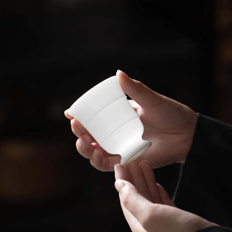 德化高端冰种玉瓷主人杯手拉坯高档羊脂玉品茗杯茶盏单个茶杯
