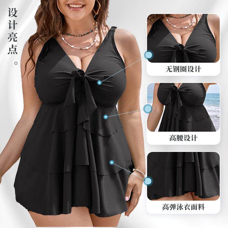 亚马逊欧美连体大码泳衣宽松连体大码泳衣遮肚显瘦海边度假泳衣