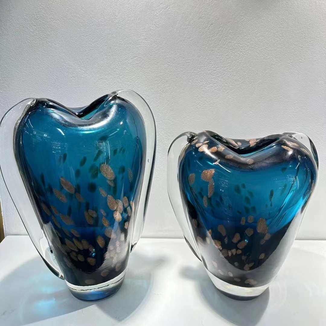 简约现代爱心形玻璃花瓶轻奢样板间琉璃工艺软装饰客厅玄关插花器