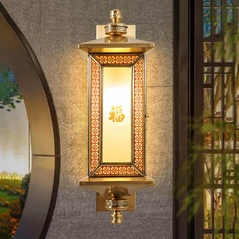全铜太阳能壁灯户外防水新中式室外别墅围墙庭院灯大门两侧外墙灯