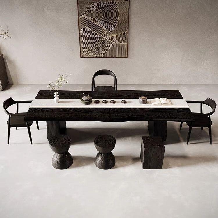 中式碳化大板泡茶桌现代压花茶台简约实木茶几办公室会客桌椅组合