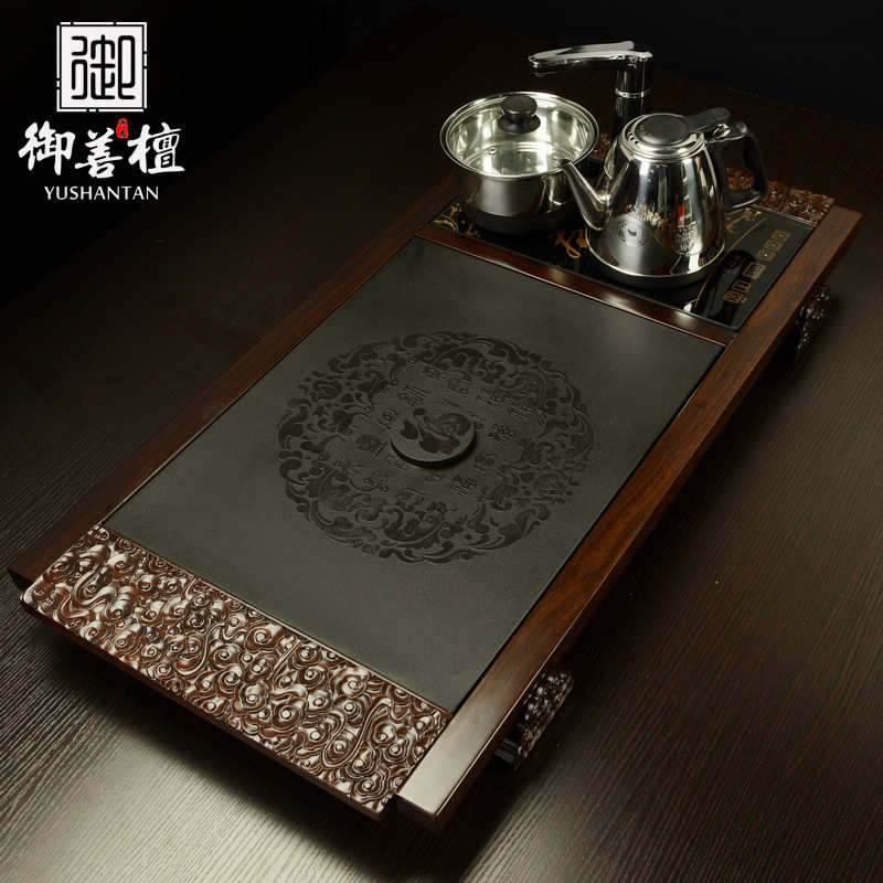 黑檀木石源头厂家茶台实木自动茶盘批发茶具四合体全功夫乌金一一