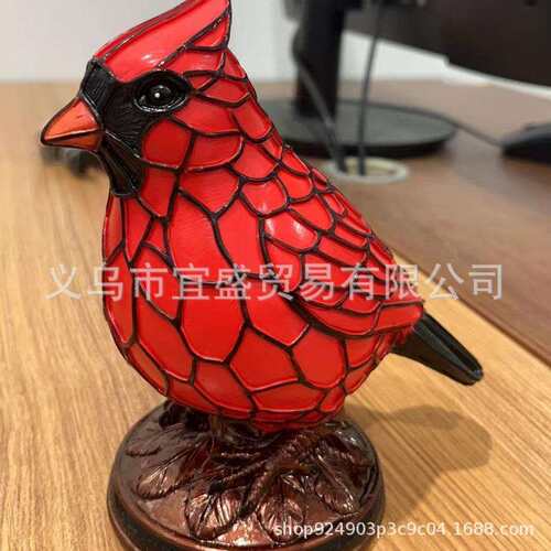 跨境Cardinal Lamp圣诞节装饰红鸟动物台灯树脂装饰摆件小红鸟