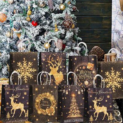 Gold Black Kraft Gift Bags Christmas Bronzing Paper Bag