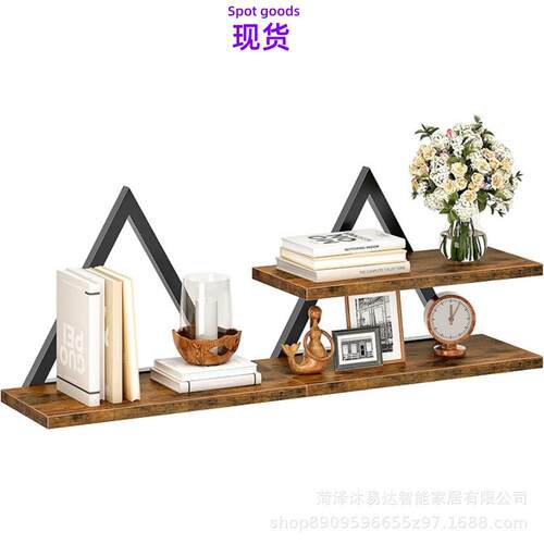复古木纹壁挂置物架 铁艺支撑多层墙面架 家居杂物整理收纳架