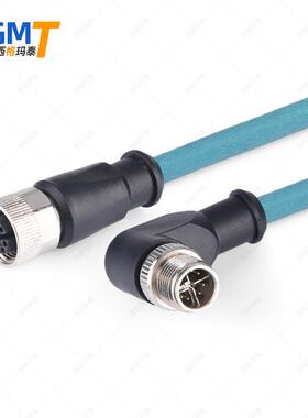 12连接器X型8芯航空对插头弯公头对直头母GVM接M插头m12防水电源