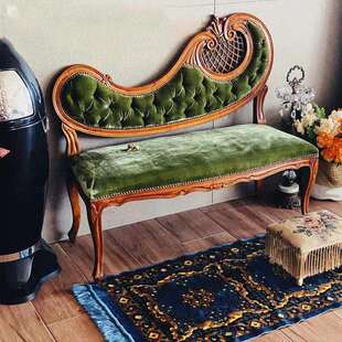 美式 计发复古丝绒沙设师样板房椅别墅拍照家 实木雕花双人法6002式