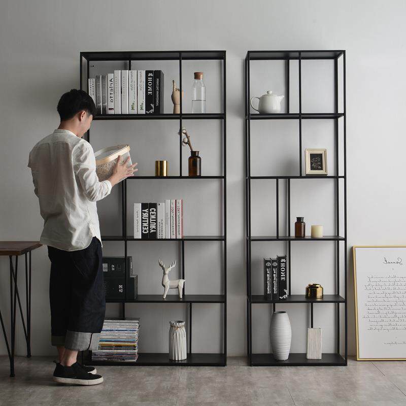北欧客厅落地多层书架铁艺置物架简约办公室书房金属收纳隔断书柜
