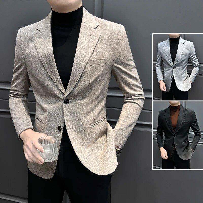 欧洲站轻奢风休闲西服男士秋冬新款高级感时髦百搭平驳领西装外套