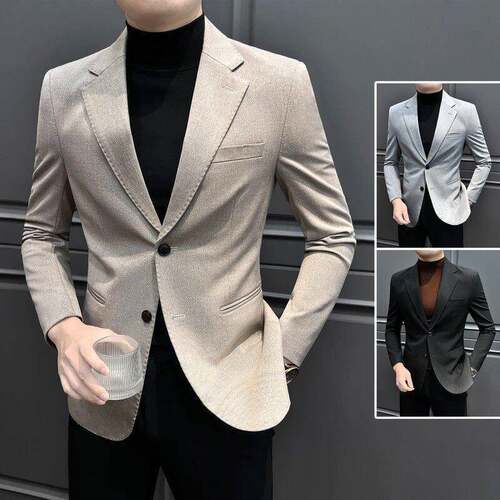欧洲站轻奢风休闲西服男士秋冬新款高级感时髦百搭平驳领西装外套