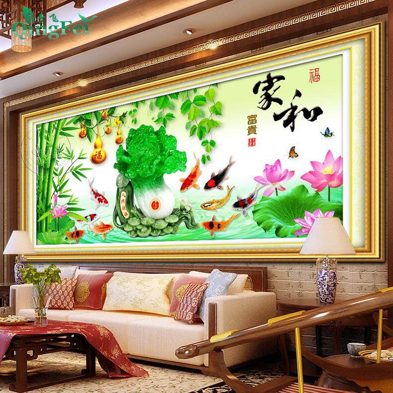 青飞精准印布玉雕白菜十字绣百财纳福手工线绣客厅卧室装饰画