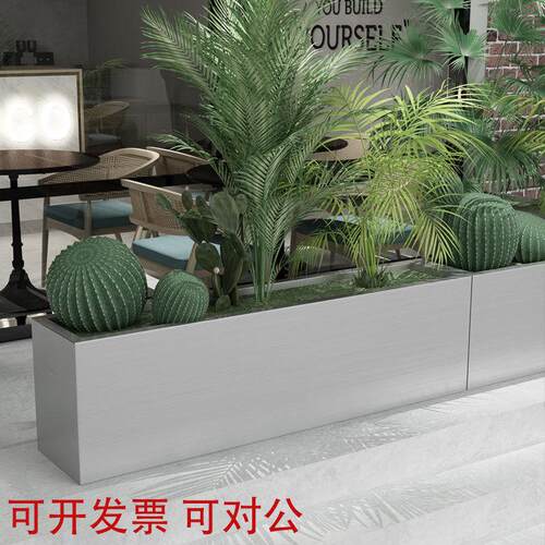 定制户外不锈钢花箱组合花架树箱花坛铁艺圆筒花槽市政售楼部花钵