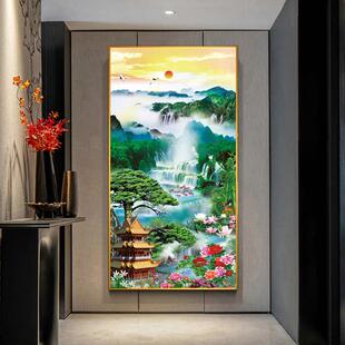 网红画道新中式 进门客厅过壁画走廊尽头玄玄幻山水画挂 饰入户关装