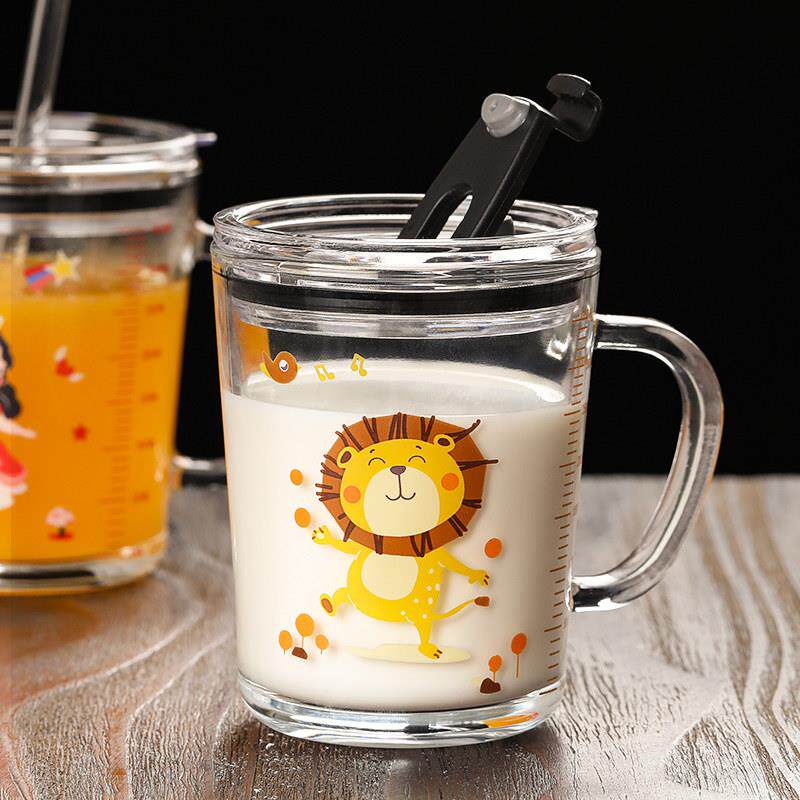 戒奶牛奶杯带刻度喝奶杯玻璃杯儿童吸管杯冲泡奶粉学饮杯宝宝水杯